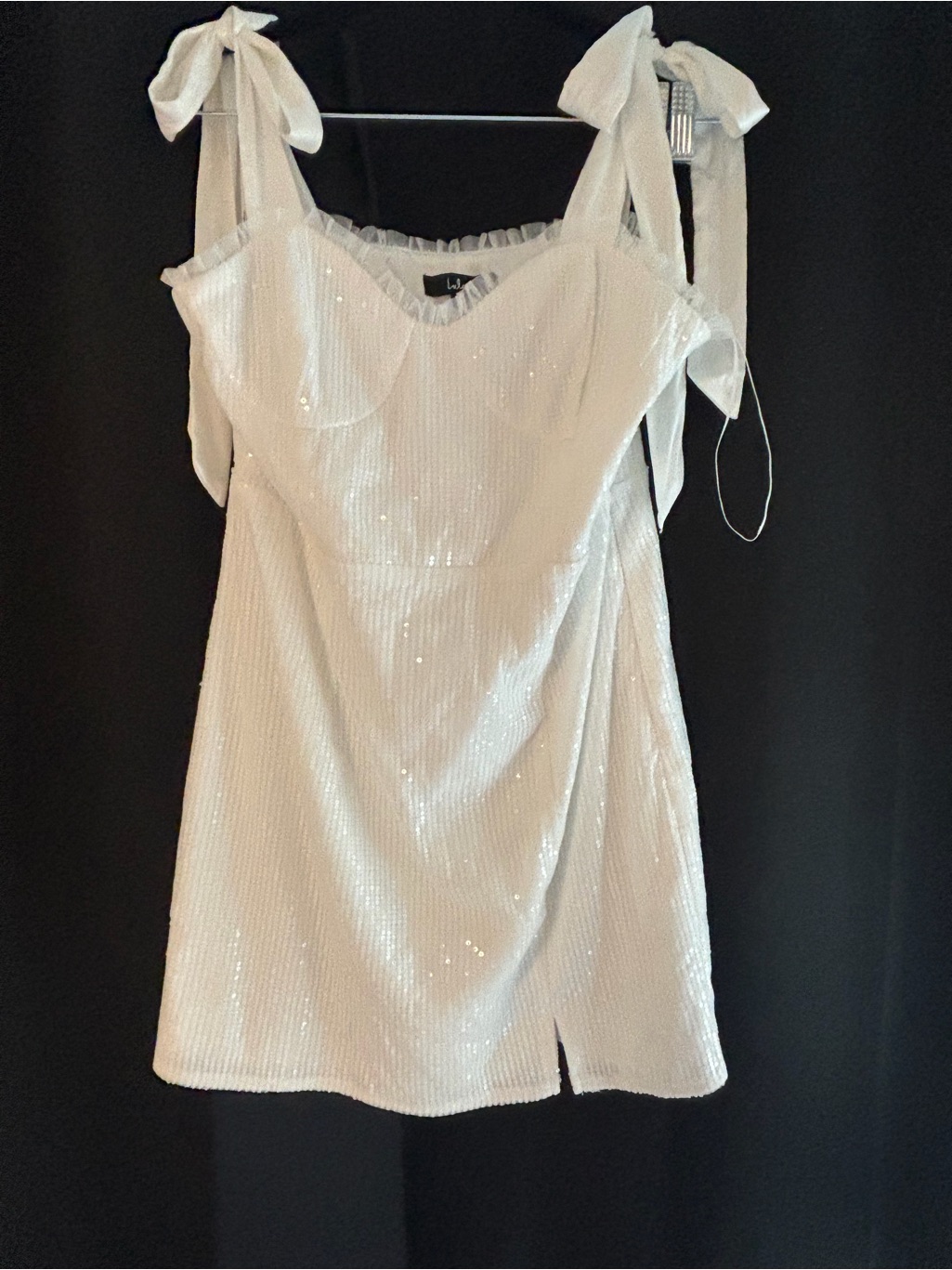 Lulu's White Sequin Tie-Strap Mini Dress